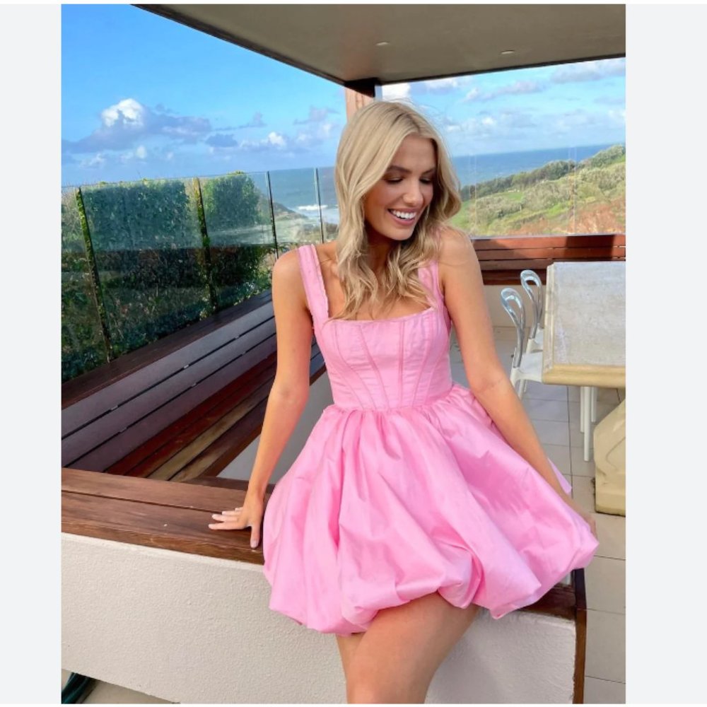 Aje Pink Suzette Bubble Mini Dress